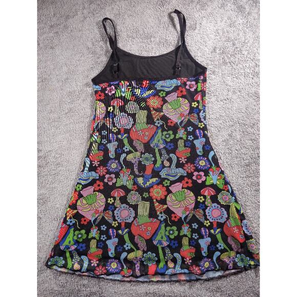 Wowo Psychedelic Mushroom 90’s Festival Skater Grunge Mesh Mini Slip Dress L - Picture 4 of 8